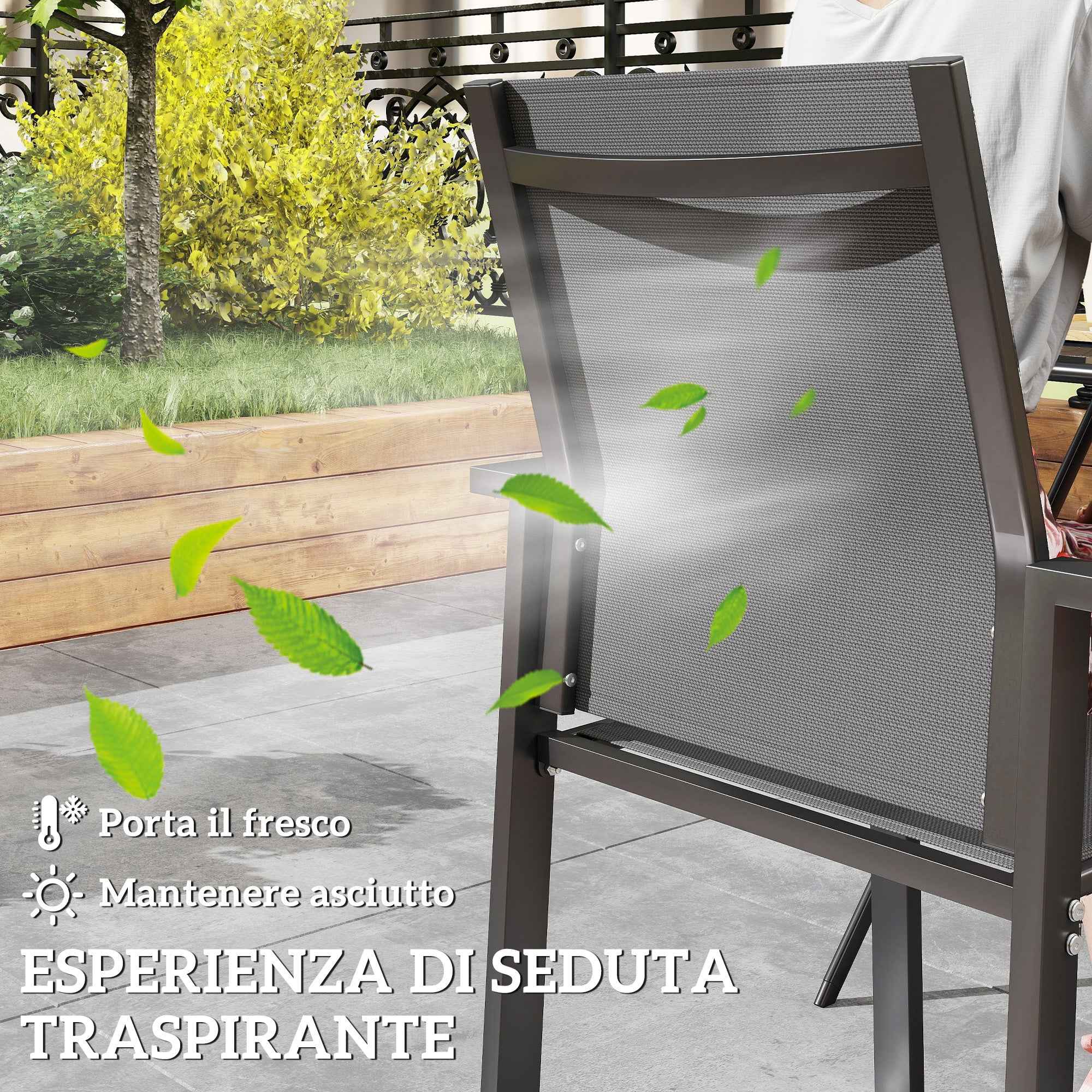 Outsunny Set of 2 Stackable Garden Chairs with Breathable Seat, in Aluminum and Textilene, 56x58x89 cm, Charcoal Gray
