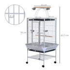 Bird Cage with Wheels Height 161.5cm, Steel Trays and Wooden Perches, Silver - Borge' Group Limited