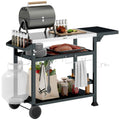 Outsunny Barbecue Cart with Folding Stainless Steel Table, 2 Wheels and Accessories, 125x65x84 cm, Black