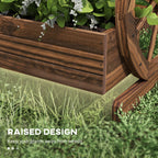 Outsunny Wooden Wood Fioriera at 2 levels with 3 vases and Country -style wagon wheels, 64x54x60cm - Borgè