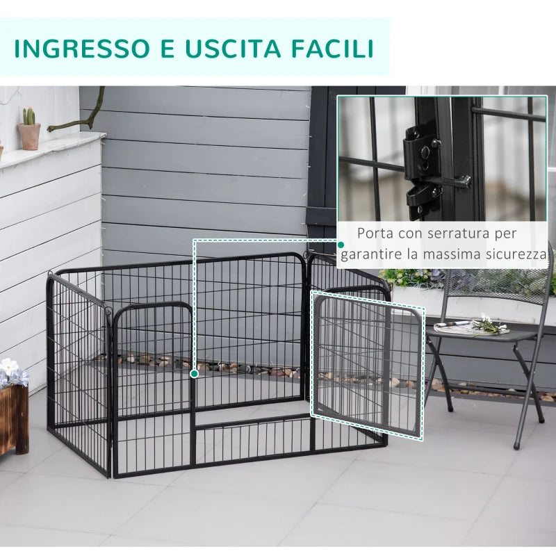 Small Dog Playpen, Indoor and Outdoor Pet Enclosure with 6-Piece Steel and Metal Mesh, 125x80x70 cm, Black