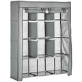 HOMCOM Space-Saving Wardrobe with Raised Base, 8 Shelves and 2 Bars, in Non-Woven Fabric and Steel, Light Grey