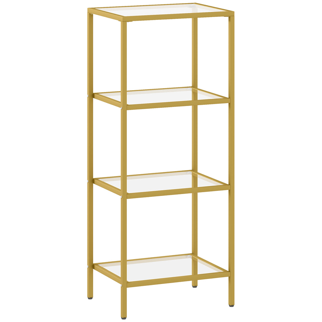 Minimalist 4-Tier Metal and Tempered Glass Shelf Unit, 40x30x96.5 cm, Gold