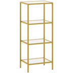 Minimalist 4-Tier Metal and Tempered Glass Shelf Unit, 40x30x96.5 cm, Gold