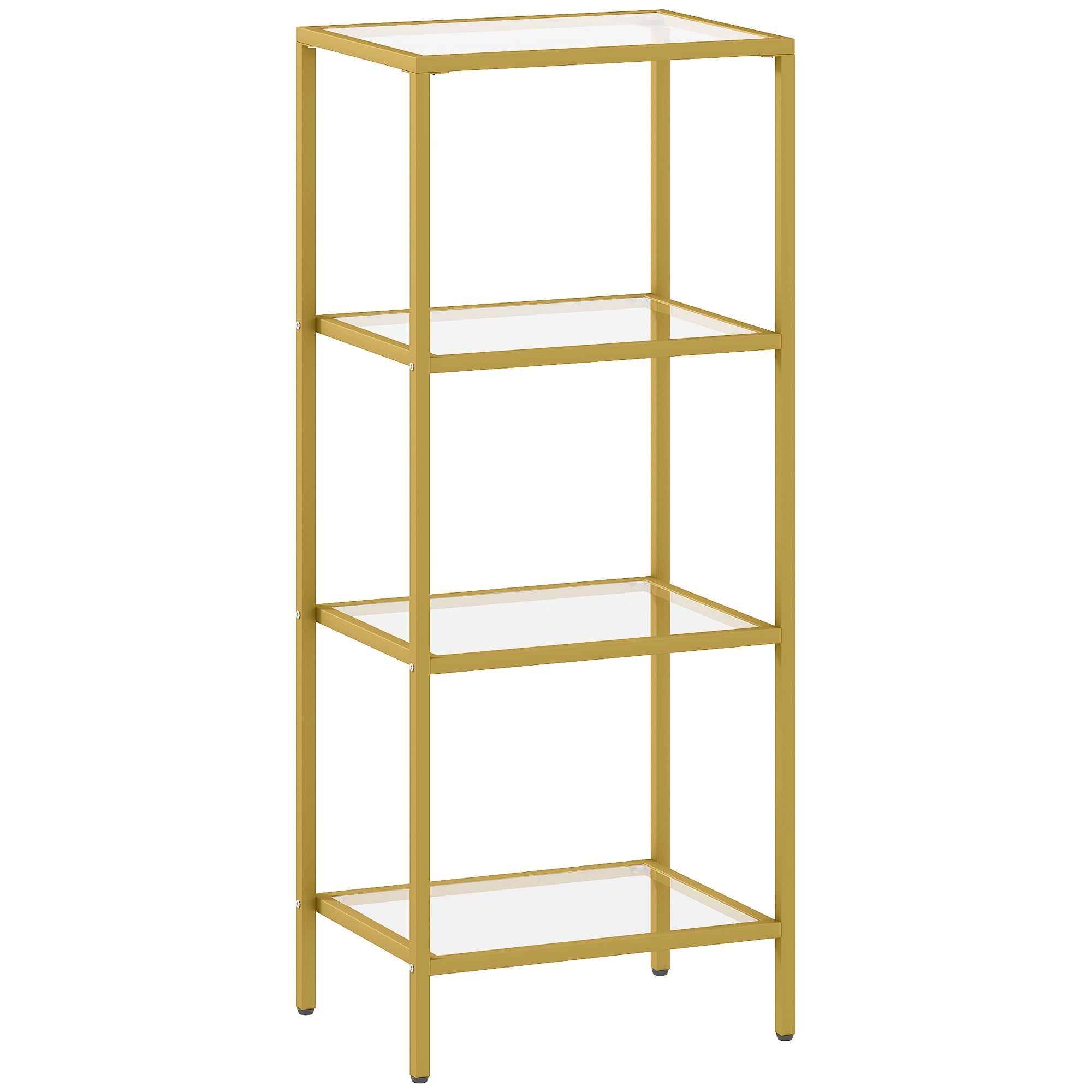 Minimalist 4-Tier Metal and Tempered Glass Shelf Unit, 40x30x96.5 cm, Gold