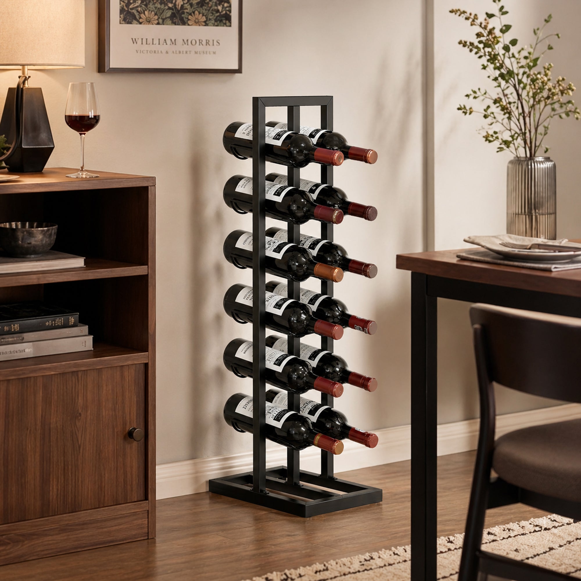 HOMCOM 12-Bottle Metal Floor-Standing Wine Rack, Black