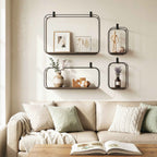 HOMCOM Geometric Floating Shelves for Living Room, Set of 4, Black