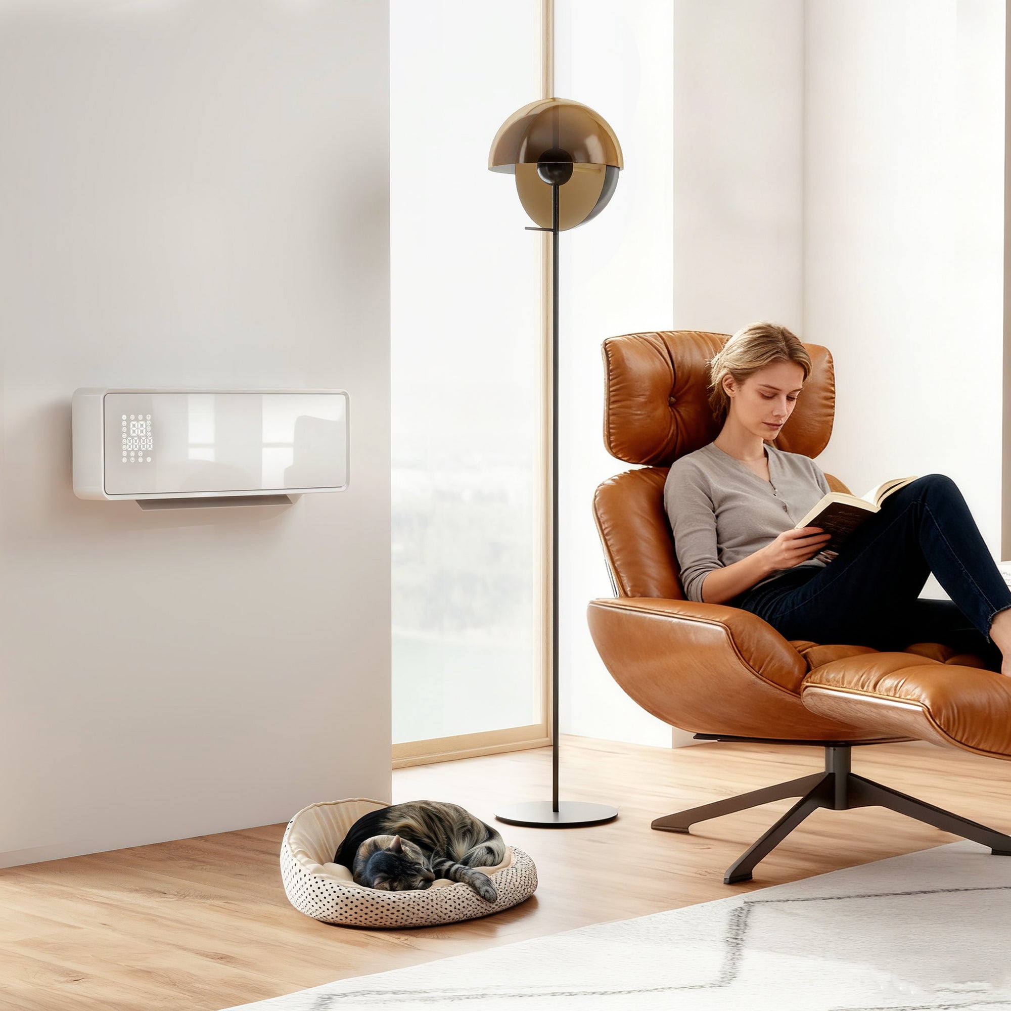 2000W Wall-Mounted Ceramic Heater with 3 Modes, Adjustable Temperature, Timer, Remote Control, Child Lock, White