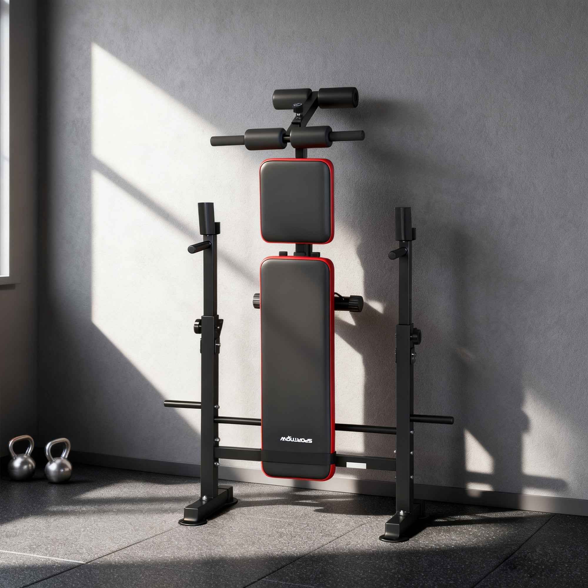 SPORTNOW Fitness Bench with Weight Rack, Adjustable Backrest and Seat, Dip Station, 420 kg Capacity