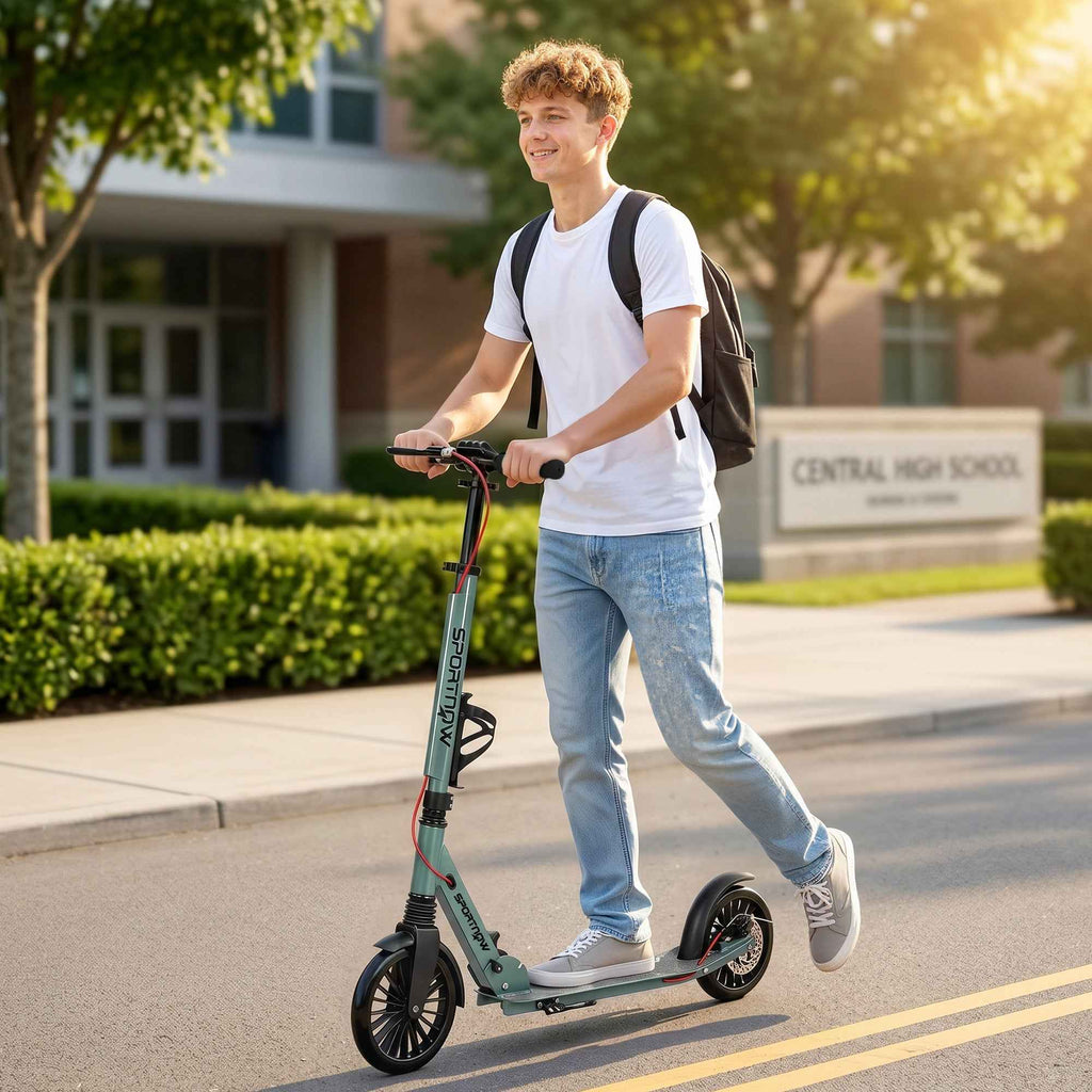 SPORTNOW Folding Scooter with Height-Adjustable Handlebar for Adults, Silver