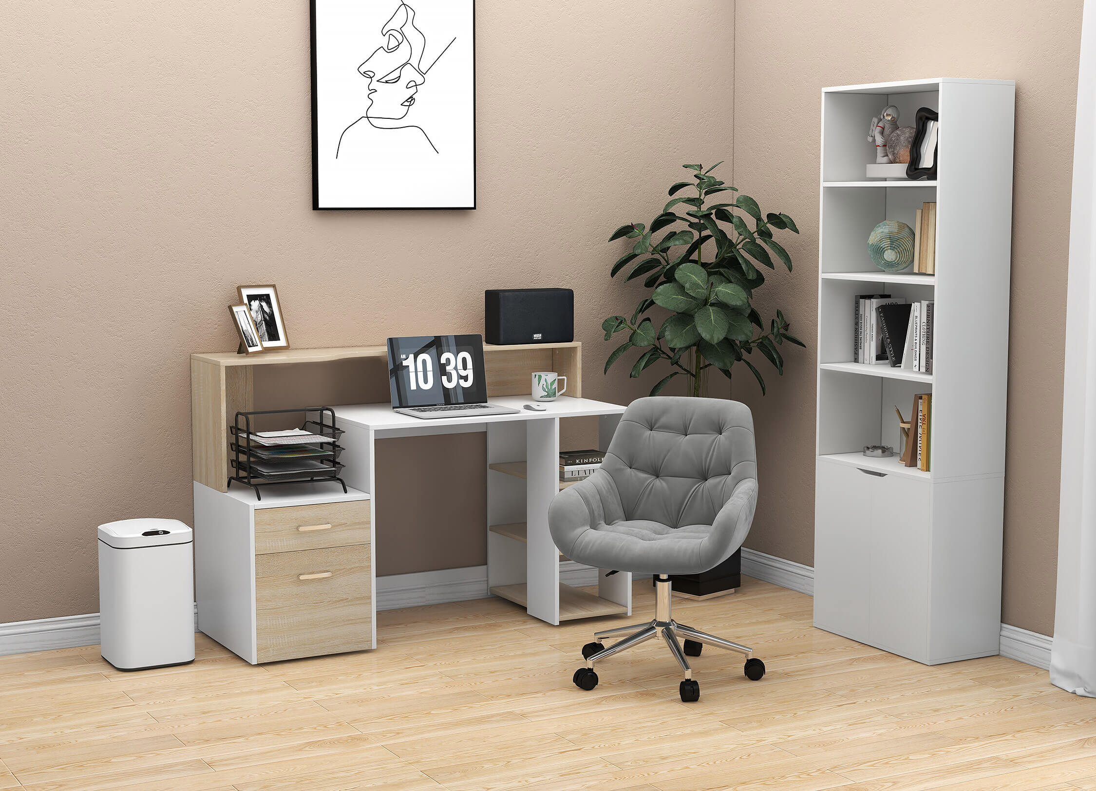 Modern Computer Desk with MDF Wood Shelves 137 x 55 x 92cm