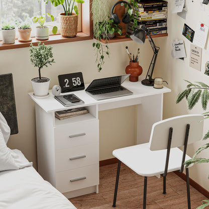 Modern Wooden Desk with 3 Drawers and Open Shelf, 100x40x75 cm, White