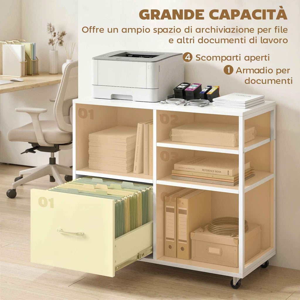 HOMCOM A4 Printer Table with Wheels and Drawer for Home and Office