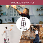 12-Step Folding Telescopic Ladder, Aluminum and Nylon, 379 x 67.5 x 11 cm, Black and Red