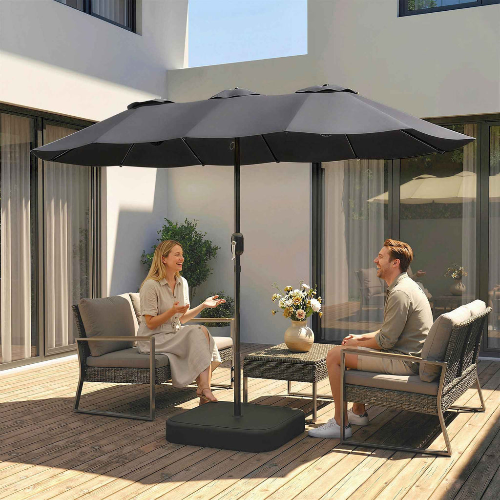 Outsunny 12-Ribbed Double Umbrella with Crank Handle, Cross Base and Bags, in Metal and Polyester, 3x1.5 m, Dark Grey