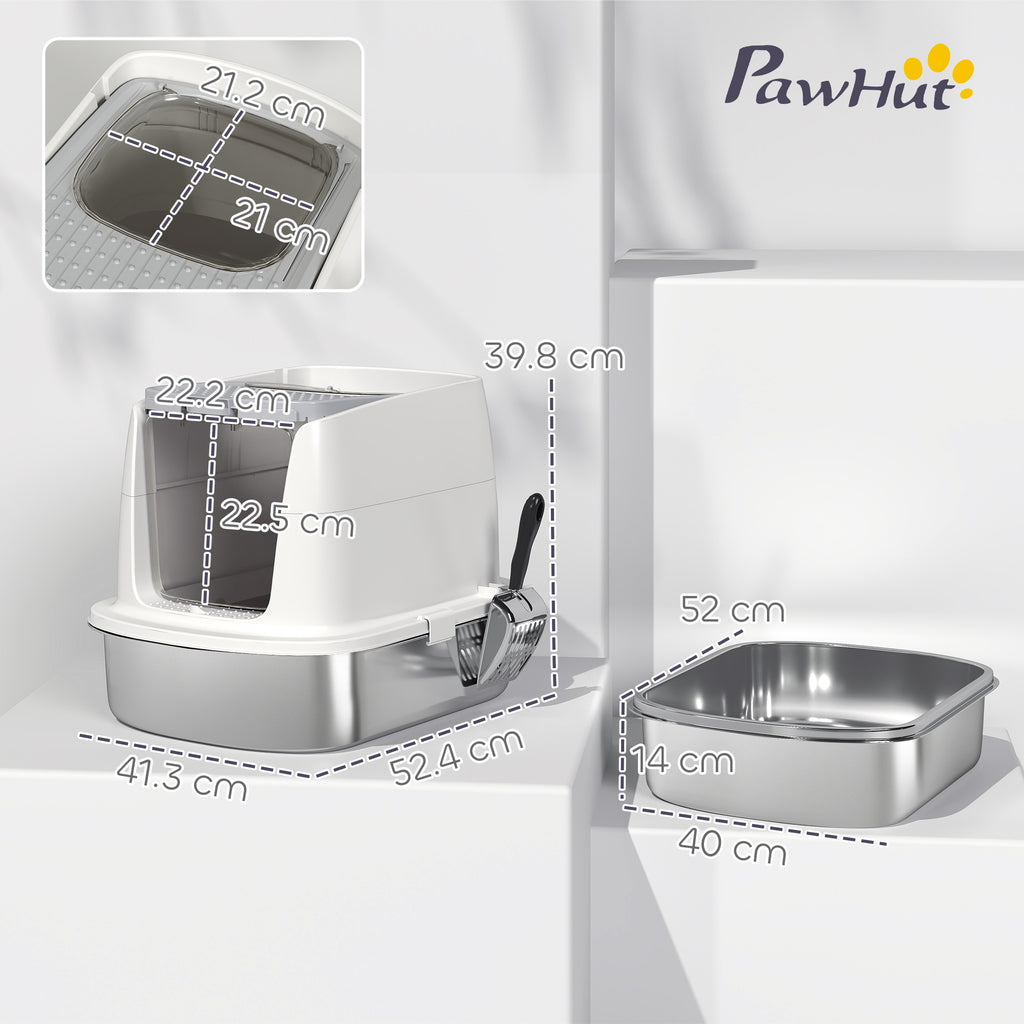 2-Bay Enclosed Cat Litter Box with Deodorizer and Scoop, 52.4 x 41.3 x 39.8 cm, White