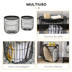 Homcom Set 2 Tavolini di Living Rooms Retondi steel with container compartment, black - Borgè