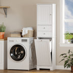 Bathroom Cabinet with Folding Laundry Hamper, Cabinet and 2 Drawers, Wooden, 45x30x171 cm, White