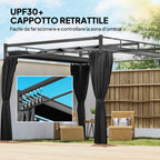 Outsunny Pergola Gazebo 3x3 m with Sliding Roof UV30+ and 4 Side Walls, Dark Grey