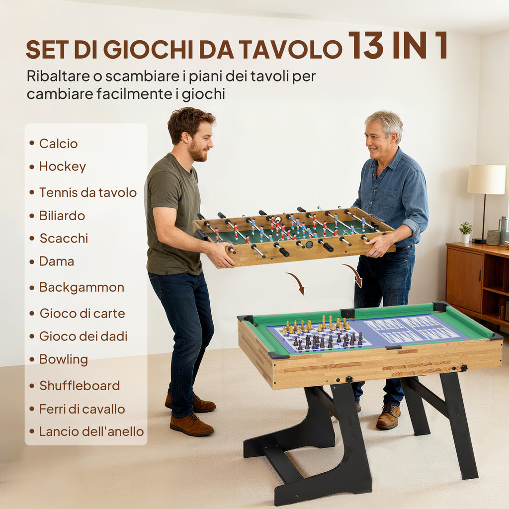 SPORTNOW 13-in-1 Folding Game Table with Foosball, Ping Pong, Hockey, Billiards, Chess and More, Walnut