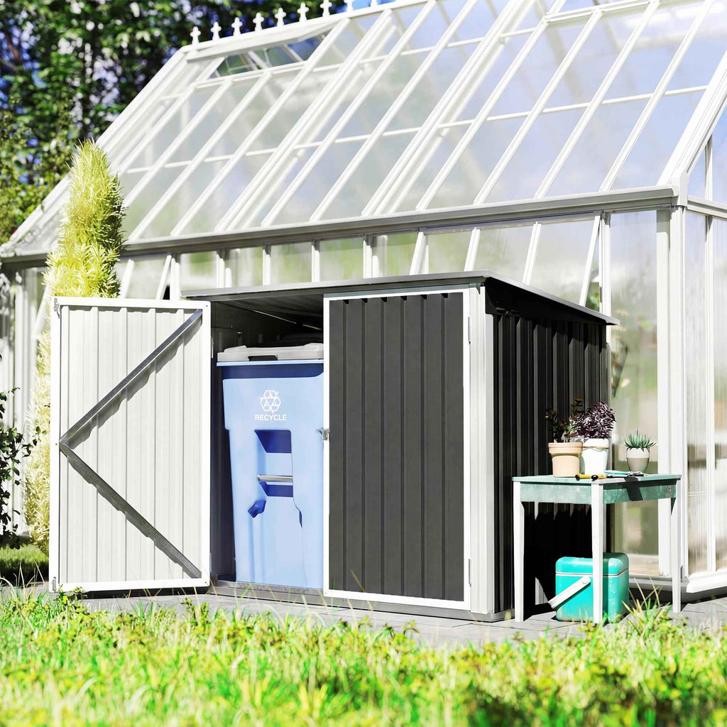 Outsunny Garden Shed, Horizontal Garbage Can Organizer, Dark Gray