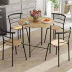 Round Dining Table Set with 4 Space-Saving Chairs in Wood and Metal, Industrial Style
