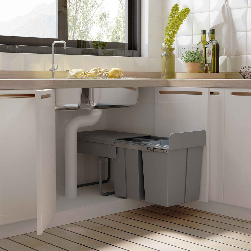 HOMCOM 40L Pull-Out Waste Bin with 3 Recycling Bins, 48 x 34.2 x 41.8 cm, Grey