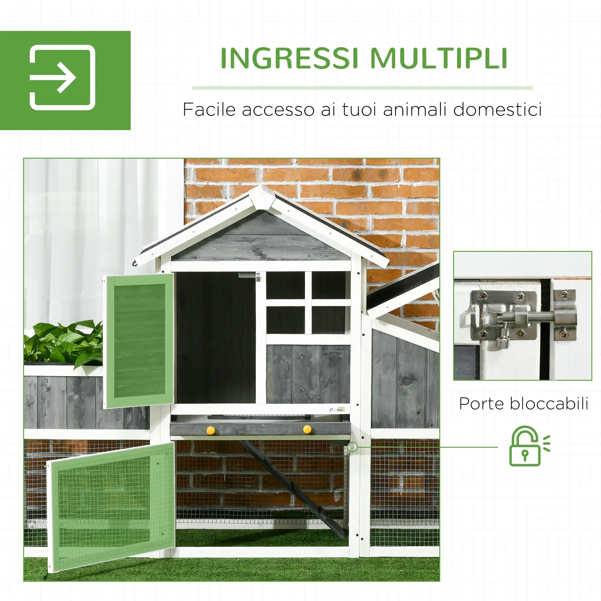 Wooden Chicken Coop with Open Area, House and Nest, 161.5x62. 5x115cm, Grey - Borge' Group Limited