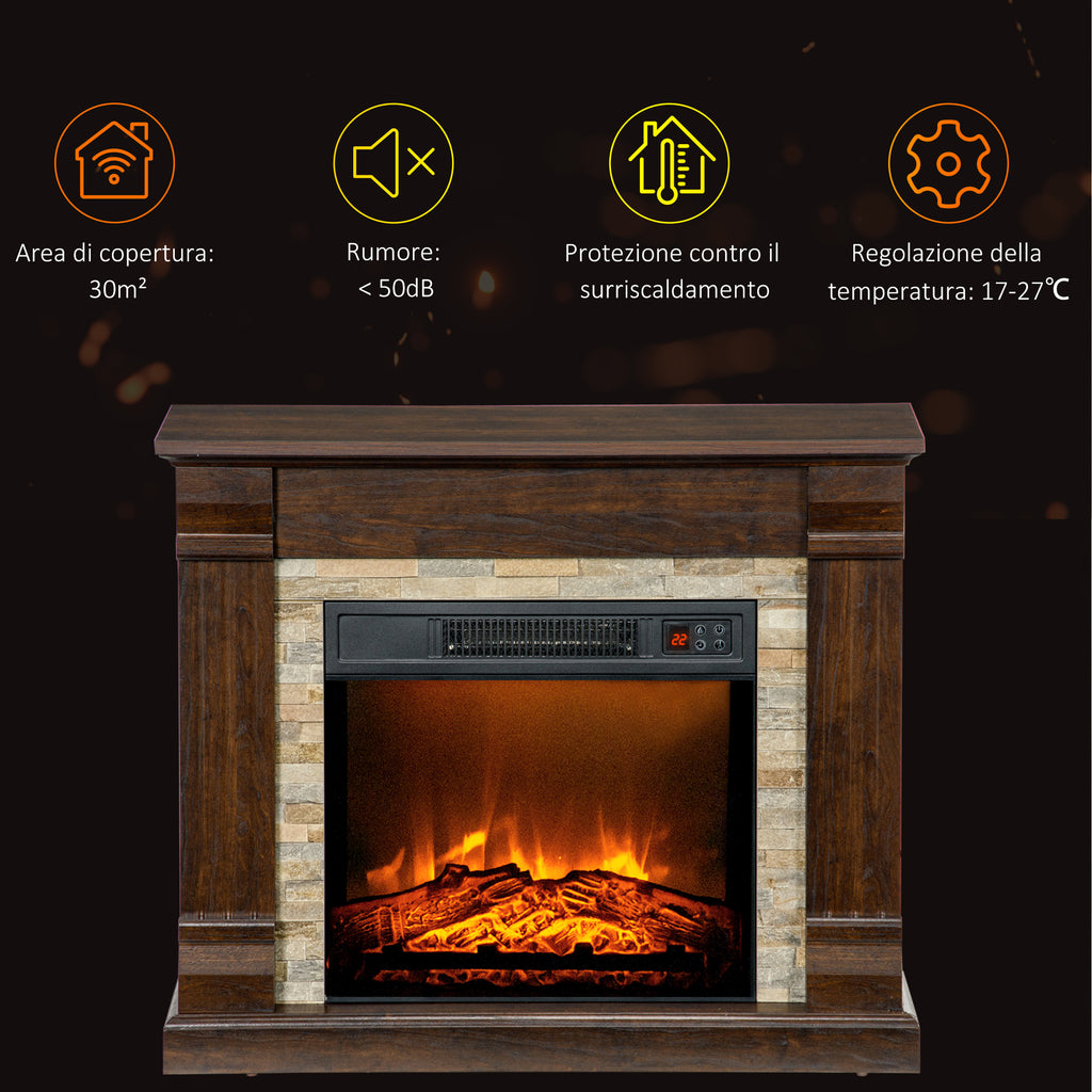 Built-in Electric Fireplace with Timer, Adjustable Flame and Temperature, 80x21.6x67.8 cm, Brown