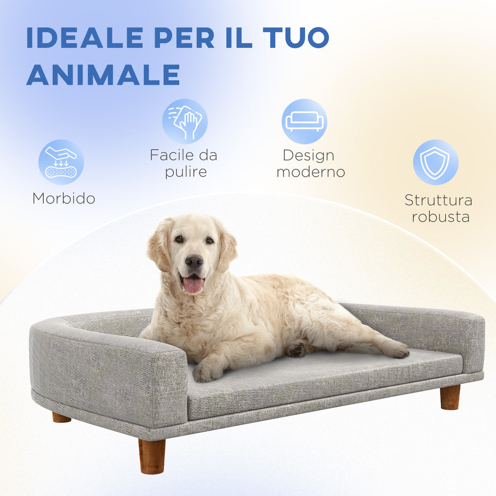 Large Dog Sofa with Removable Cushion, Polyester and Wood, 98x67x25 cm, Grey