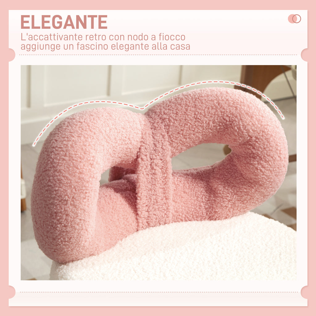 Height-Adjustable Swivel Stool with Arched Backrest, Teddy Fabric, 50x50x63-77 cm, White and Pink