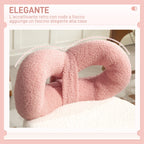 Height-Adjustable Swivel Stool with Arched Backrest, Teddy Fabric, 50x50x63-77 cm, White and Pink