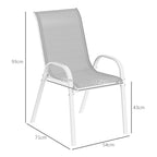 Outsunny Set of 4 Stackable Garden Chairs with Curved Armrests, Steel and Breathable Fabric, 54x71x93 cm, Grey and White