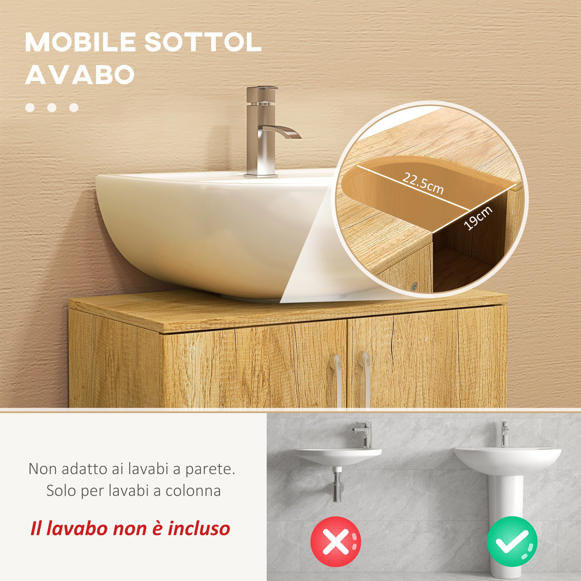 Bathroom Cabinet with 2 Doors and 2 Wooden Shelves, Natural Color