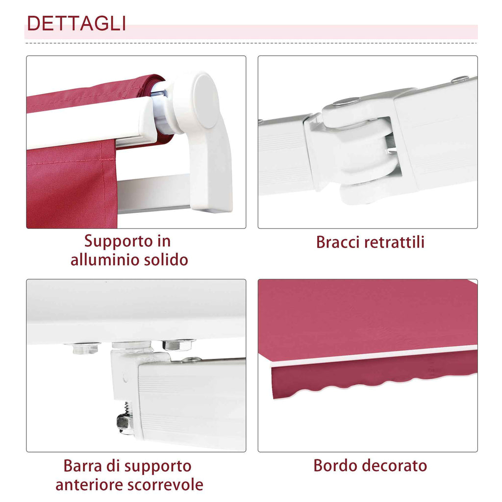 Outsunny Aluminum and Polyester Crank Roller Awning, 295x245cm, Dark Red