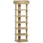 Wooden Shoe Rack for Entryway, 6-Shoe Shelf with Storage Shelf, 32x30x104cm, Oak