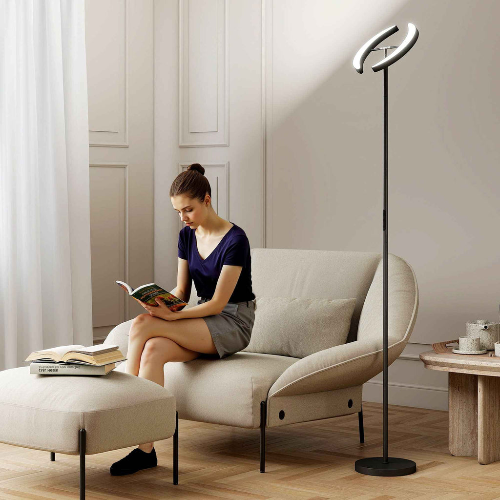 HOMCOM Dimmable Floor Lamp 2700K-6000K with Remote Control and 350° Swivel Double Head, Black