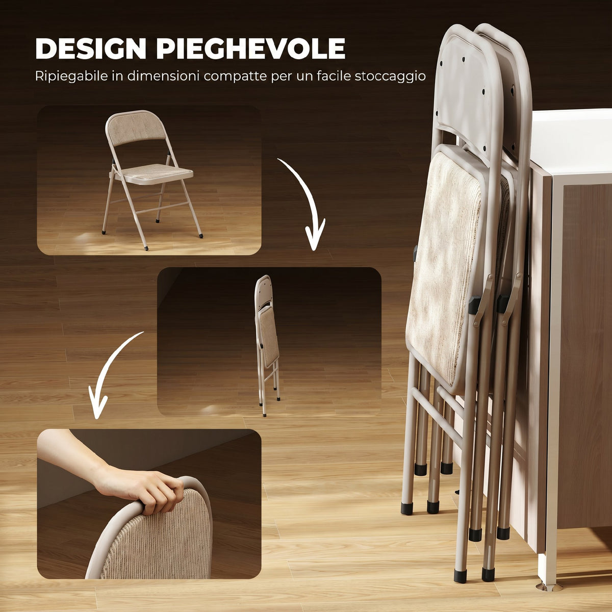 HOMCOM Set of 2 Folding Chairs with Upholstered Polyester Seat and Steel Frame, Beige