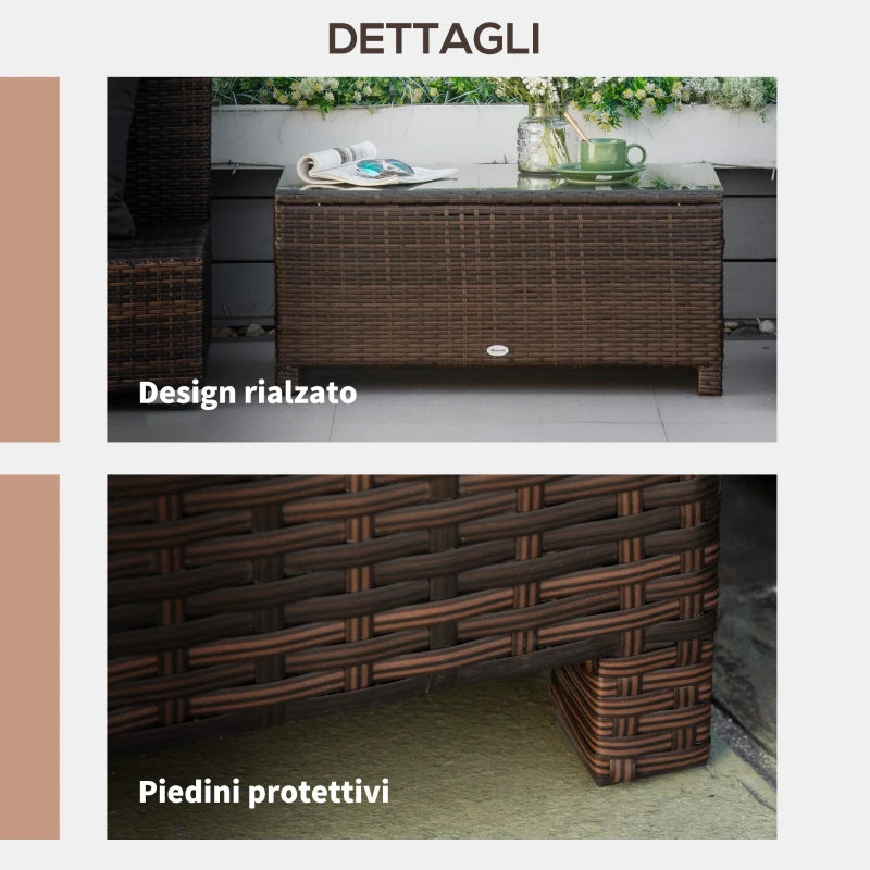 5mm Tempered Glass Rectangular Outdoor Rattan Garden Coffee Table 85 x 50 x 39 cm Brown - Borge' Group Limited