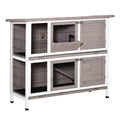 PawHut 2-Tier Wooden Rabbit Hutch with Opening Roof, Removable Feeder and Trays, 122x50x101 cm, Brown