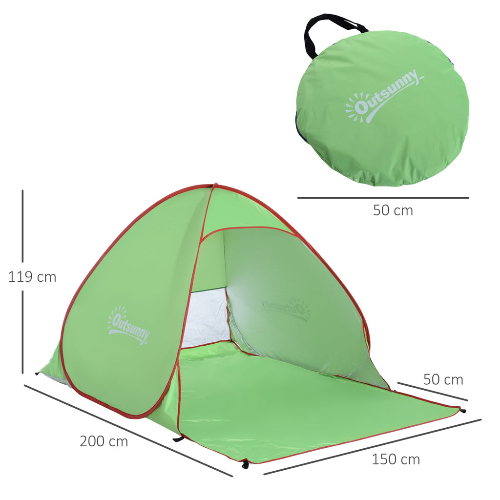 Pop Up Beach Tent with UV 30+ Protection and Transport Bag, 200x150x119 cm, Green
