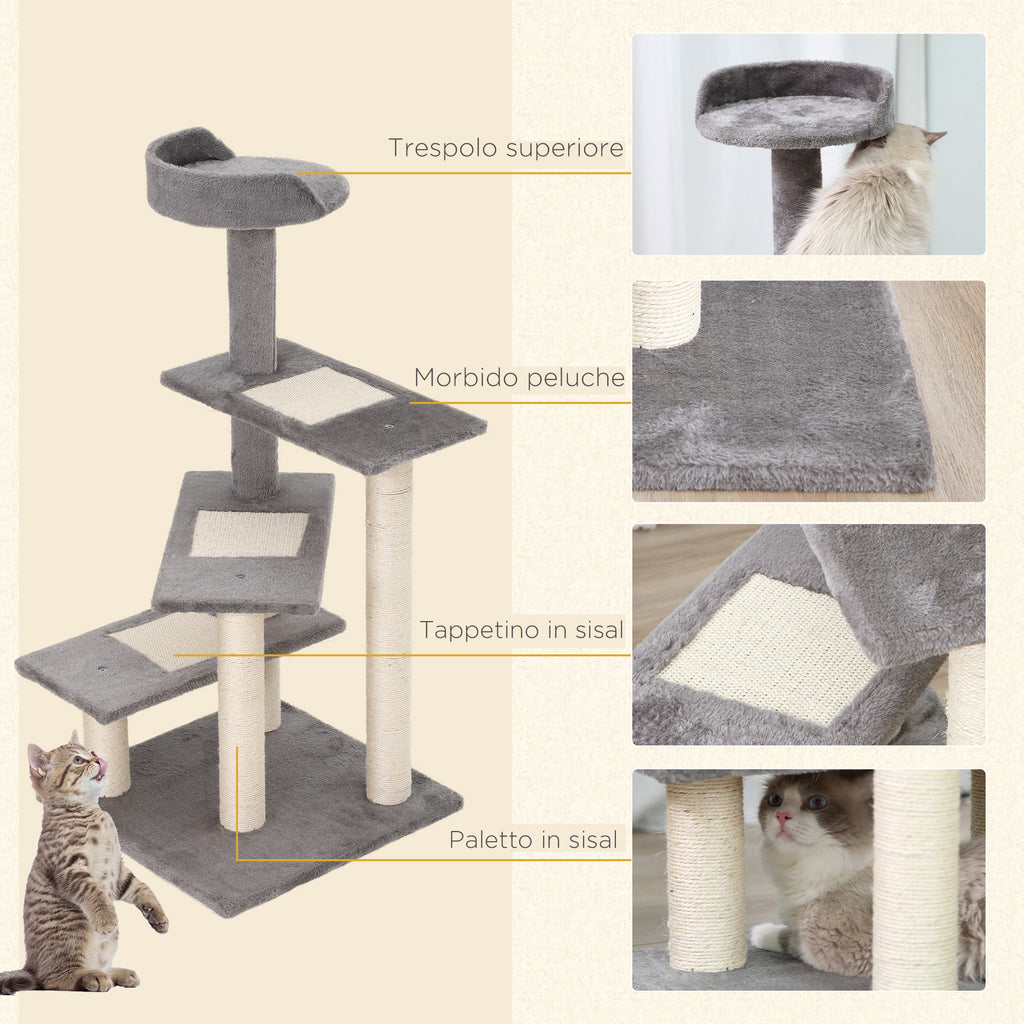 100cm Cat Scratching Post with Round Bed, Sisal Posts and Plush Lining, Grey