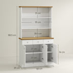 Kitchen Pantry with 3 Open Shelves, 3 Drawers and 2 Cabinets, Wooden, 101x39x180.5 cm, White and Wood Color