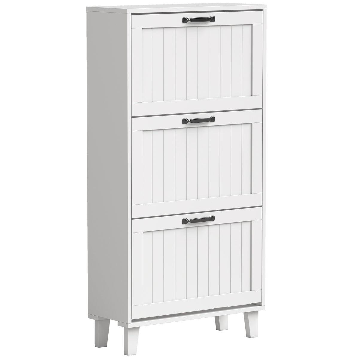 HOMCOM Space-Saving Shoe Rack with 3 Folding Drawers and Adjustable Shelves, 60x24x118 cm, White