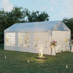 Garden Gazebo 6x3m with Side Windows, 3 Rooms and Hinged Doors, White
