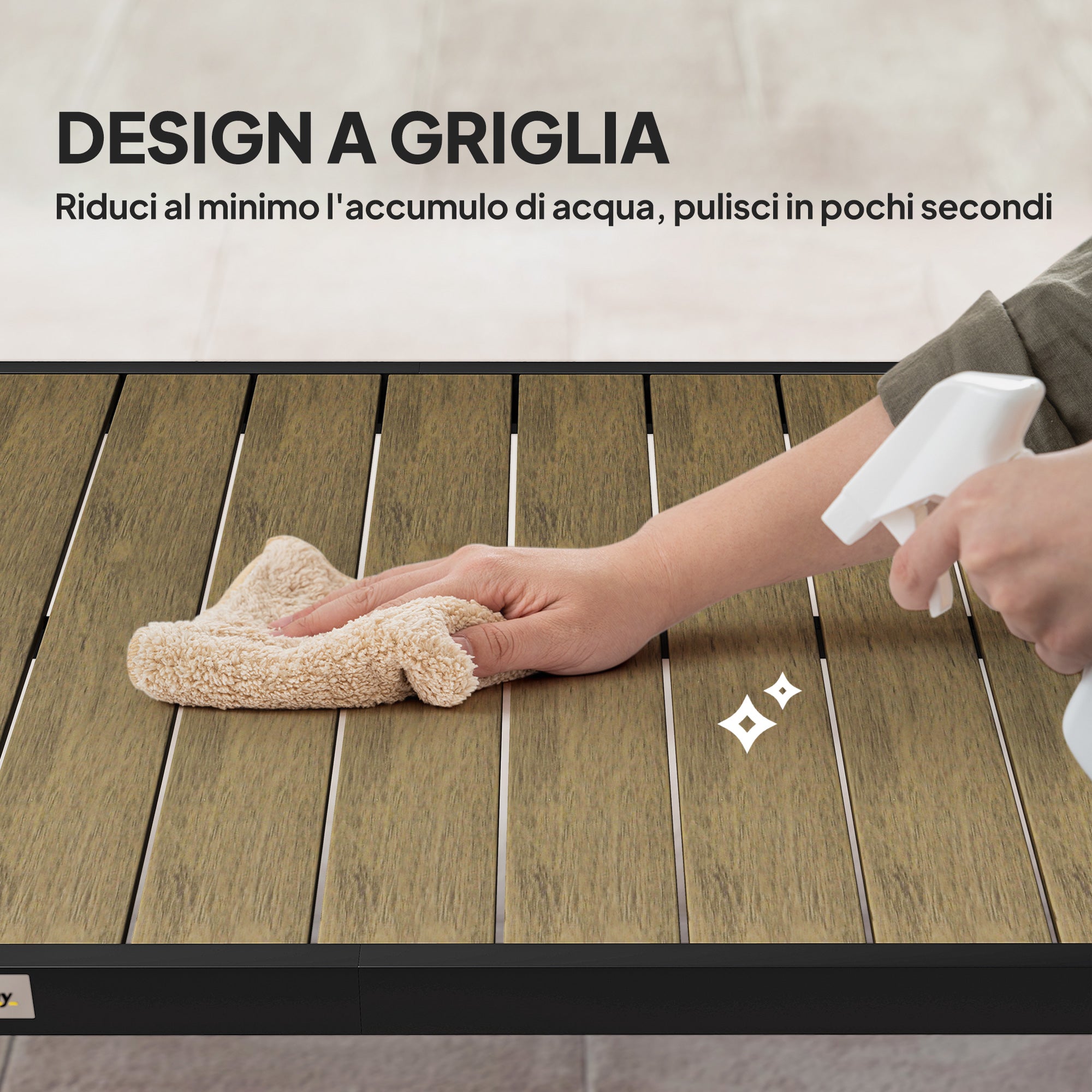 8-Seater Garden Dining Table in Aluminum and Plastic, Dark Wood and Black