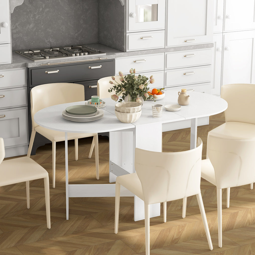 Folding Table for 6 People with 2 Oval Wooden Drop-Leafs, 163x80x75 cm, White