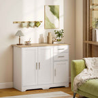 Modern Wooden Sideboard with 2 Drawers and 2 Cabinets, 100x40x78 cm, White and Wood Color