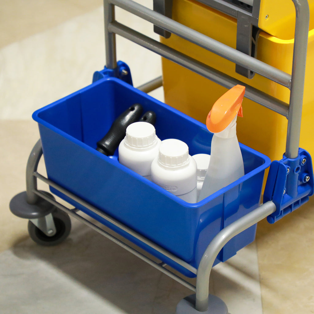 Cleaning Trolley with Wringer, 25L Bucket and Plastic Shelf, in PP and Metal, 72x49.5x95 cm, Blue and Yellow