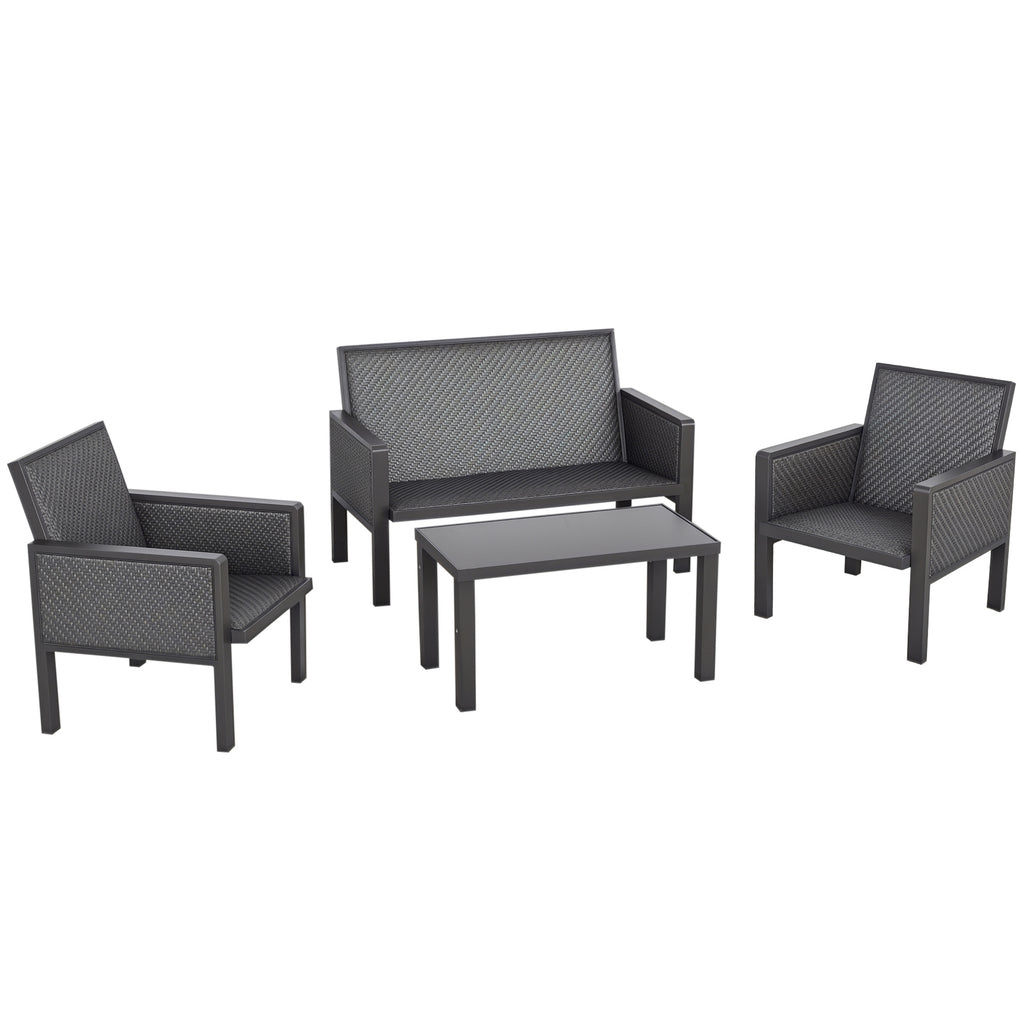 Garden Lounge Set with Outdoor Sofa and Coffee Table, Synthetic Rattan Garden Furniture, 4-Piece Set, Grey